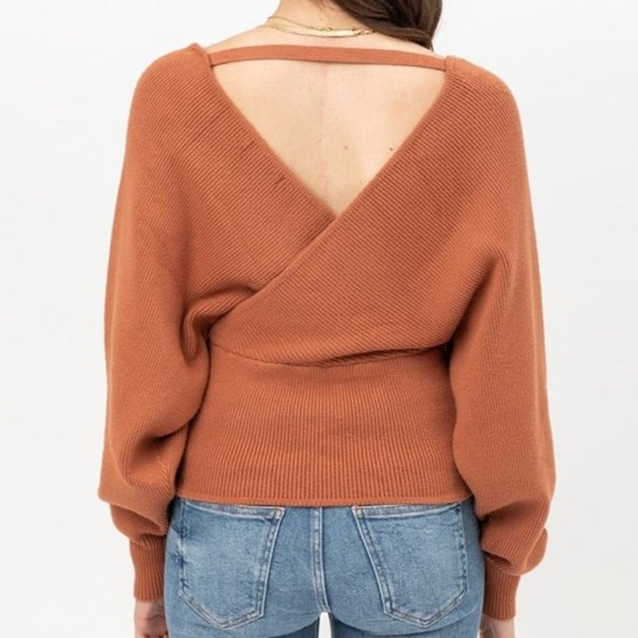 NEW Terra Cotta Rust Wrap Dolman Soft Cozy Sweater - Picture 4 of 8